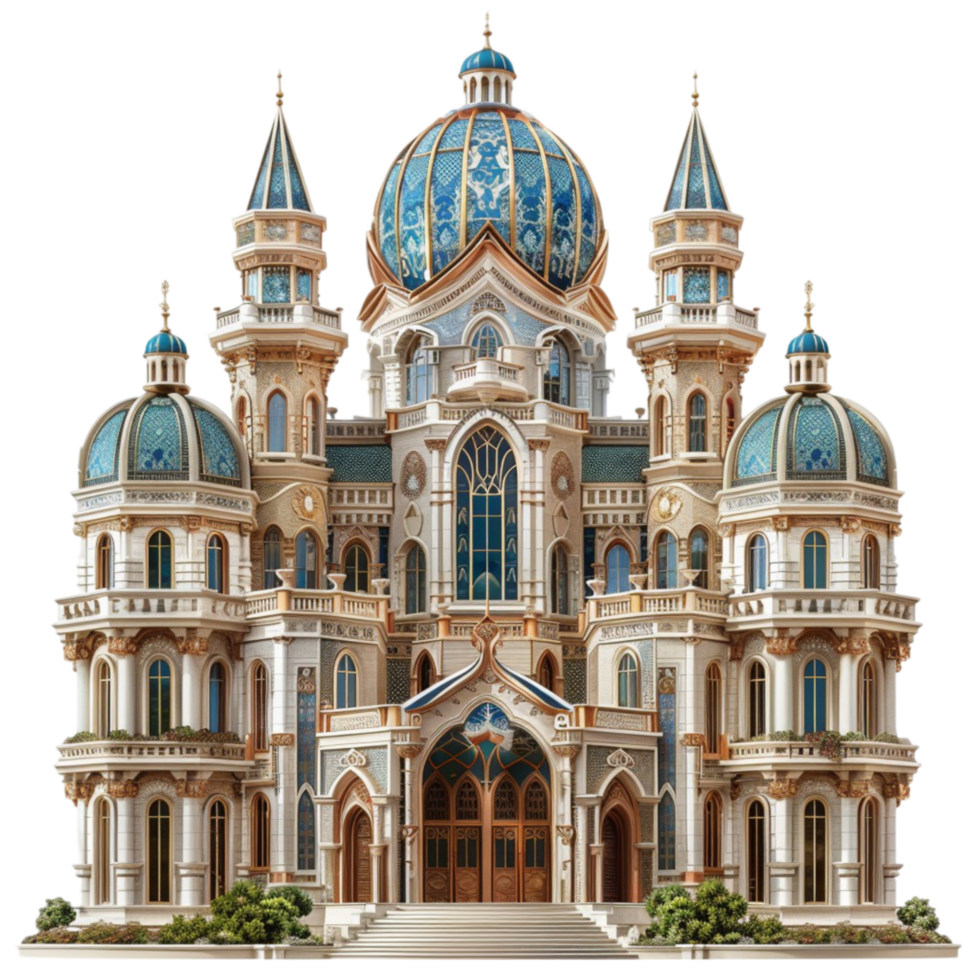 An ornate building with blue domes transparent background. png