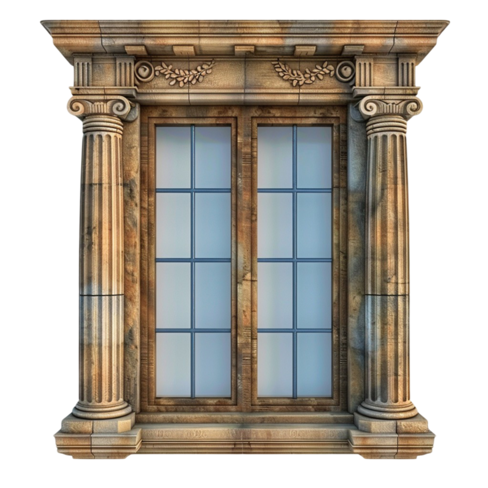 an old window with columns and a door transparent background. png