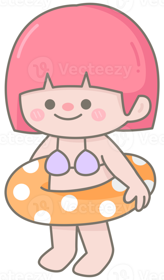 Kid hand drawn cute colorful happy bikini day cute girl png