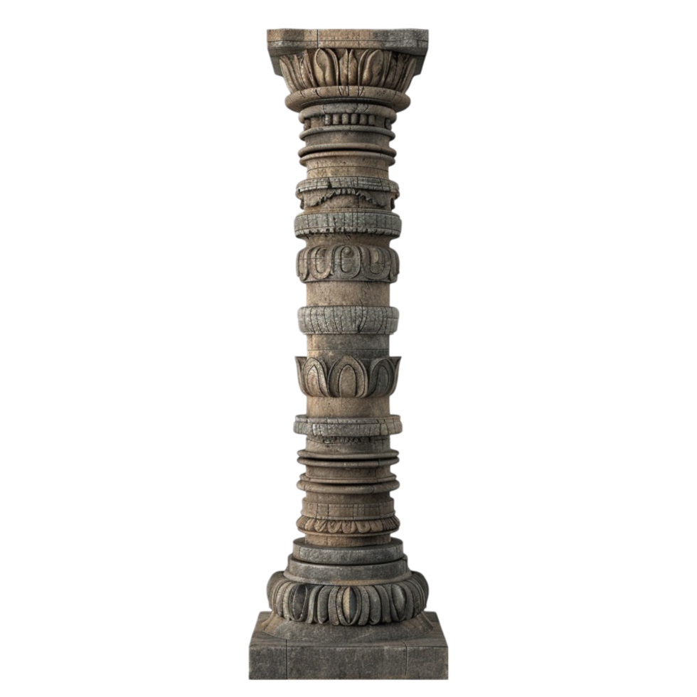 An old pillar with a carved design on it transparent background. png