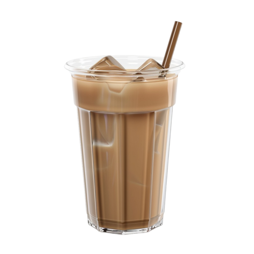 Iced coffee in a glass with a straw on a transparent background png