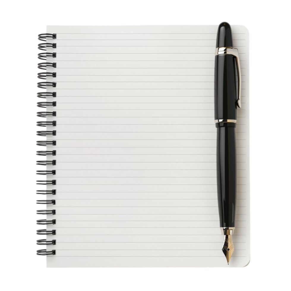 notebook with fountain pen on a transparent background. png