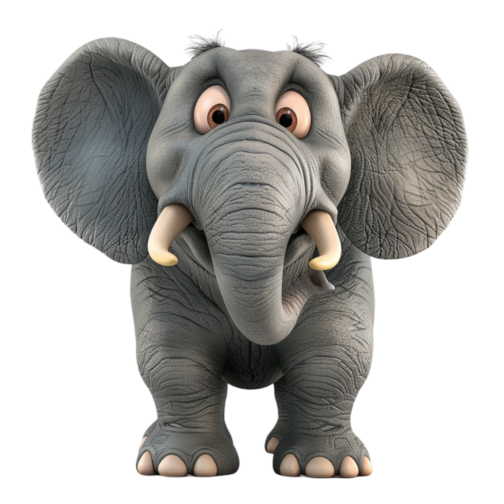 An elephant with big tusks standing on a transparent background png