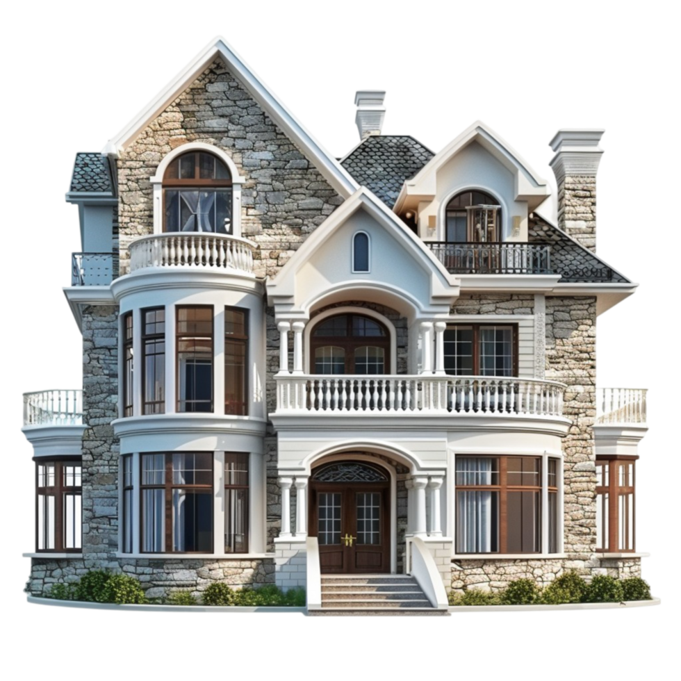 A large house with a stone and a balcony transparent background. png