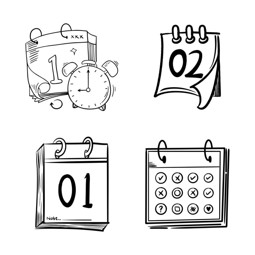 hand drawn doodle folding calendar with cartoon art style isolated vector