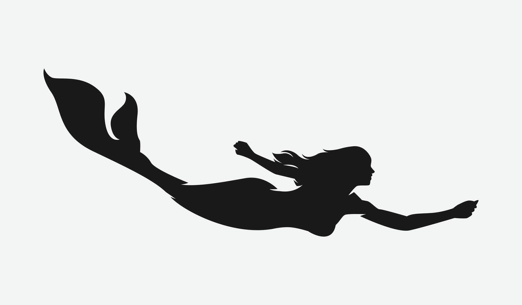 silhouette of a beautiful mermaid swimming, side view. logo design. vector