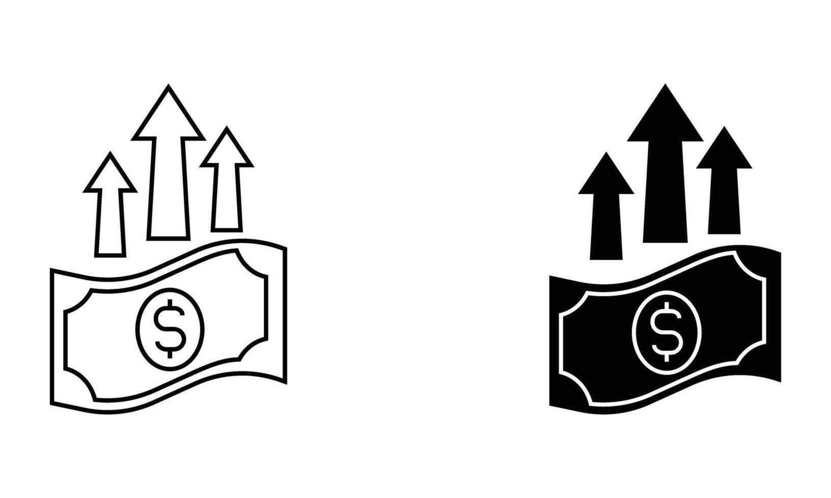 Money with arrow up, investment gain icon vector