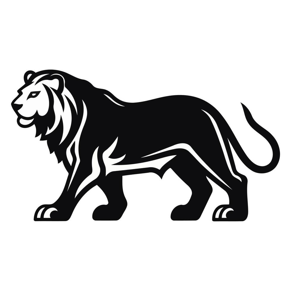 A line art depicting a black lion tattoo, symbolizing strength, courage, and royalty. vector