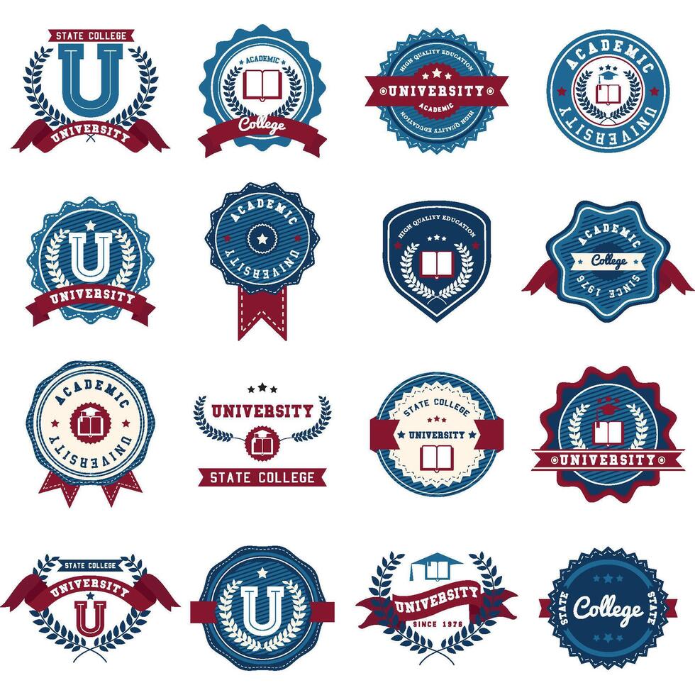 University, academy and college emblems or logos set for education industry design. Isolated on white background vector