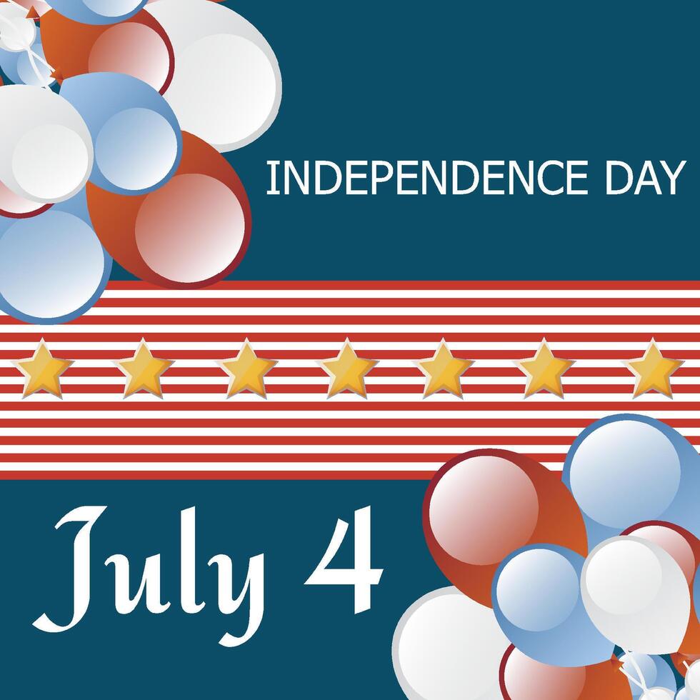 4th of July, Happy Independence Day USA flag waving on blue star pattern background. vector