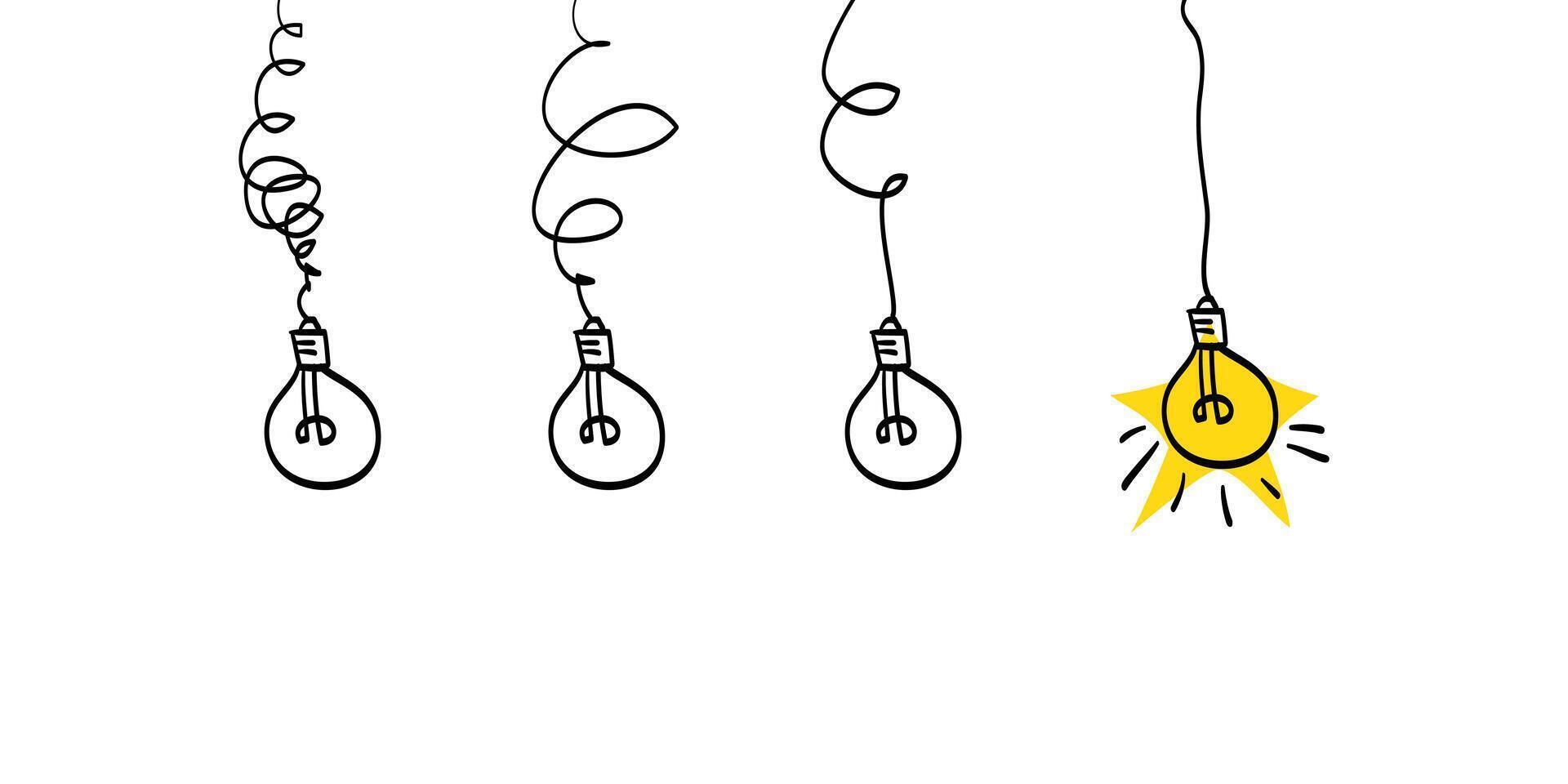 Doodle lightbulbs idea icon. simplifying the complex, confusion clarity or path idea concept with lightbulbs vector