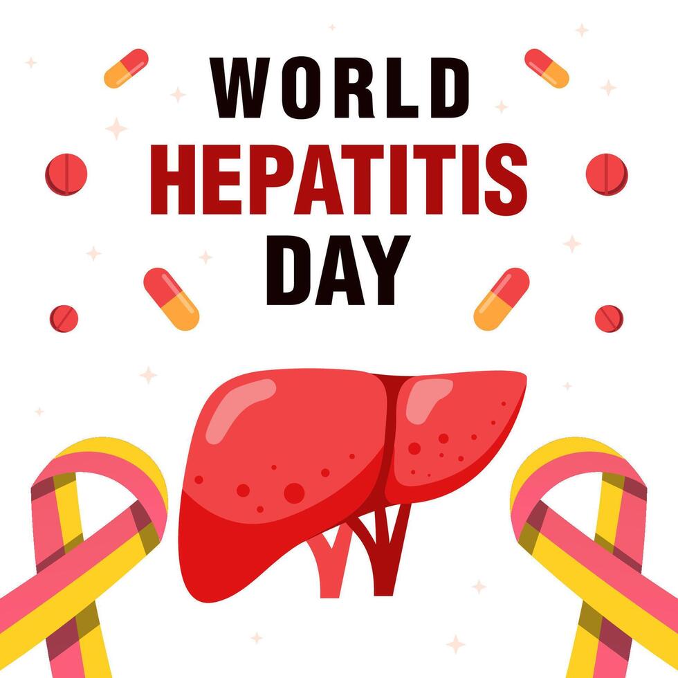 flat design world hepatitis day illustration with bow ribbon vector