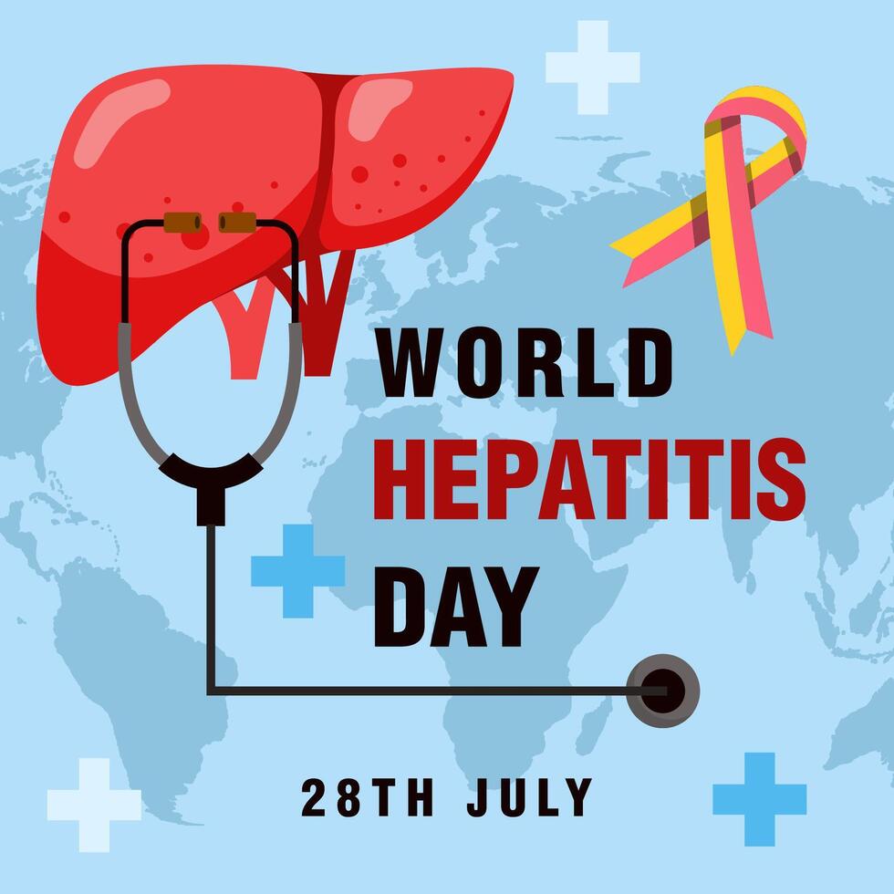 world hepatitis day illustration with a bow ribbon and stethoscope vector