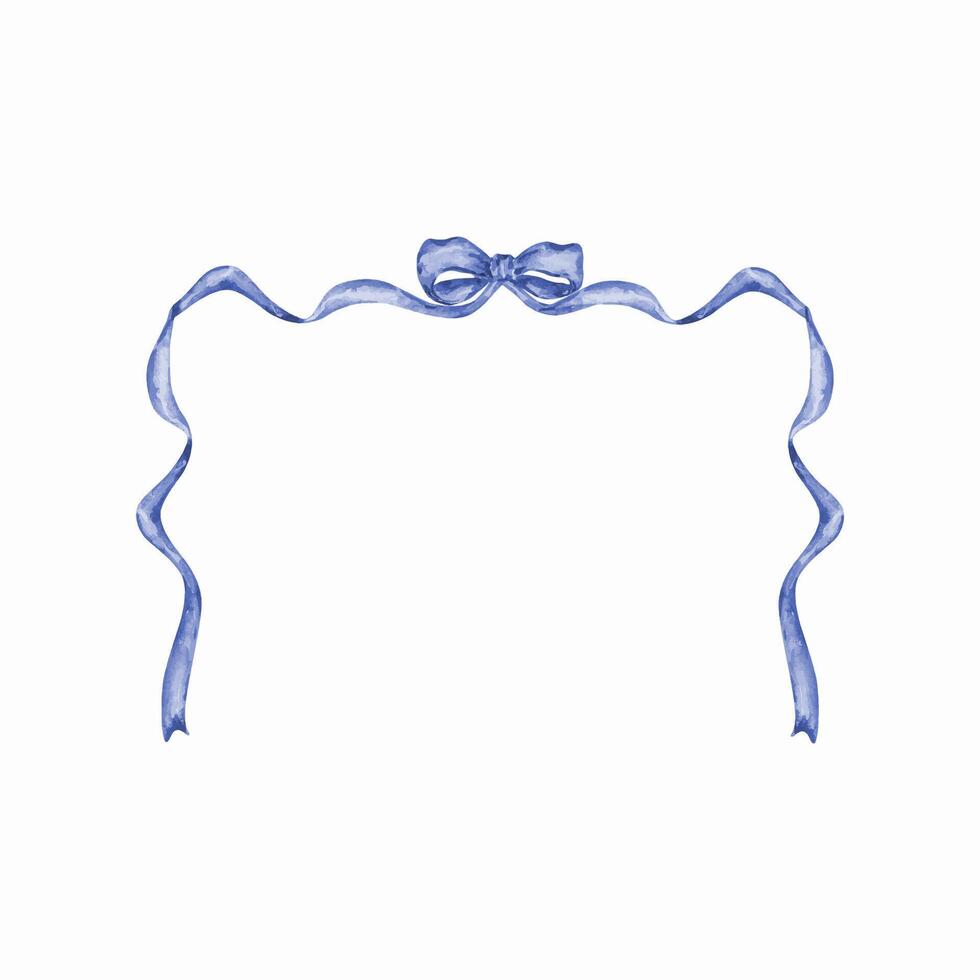 Blue frame of watercolor ribbon and bow vector