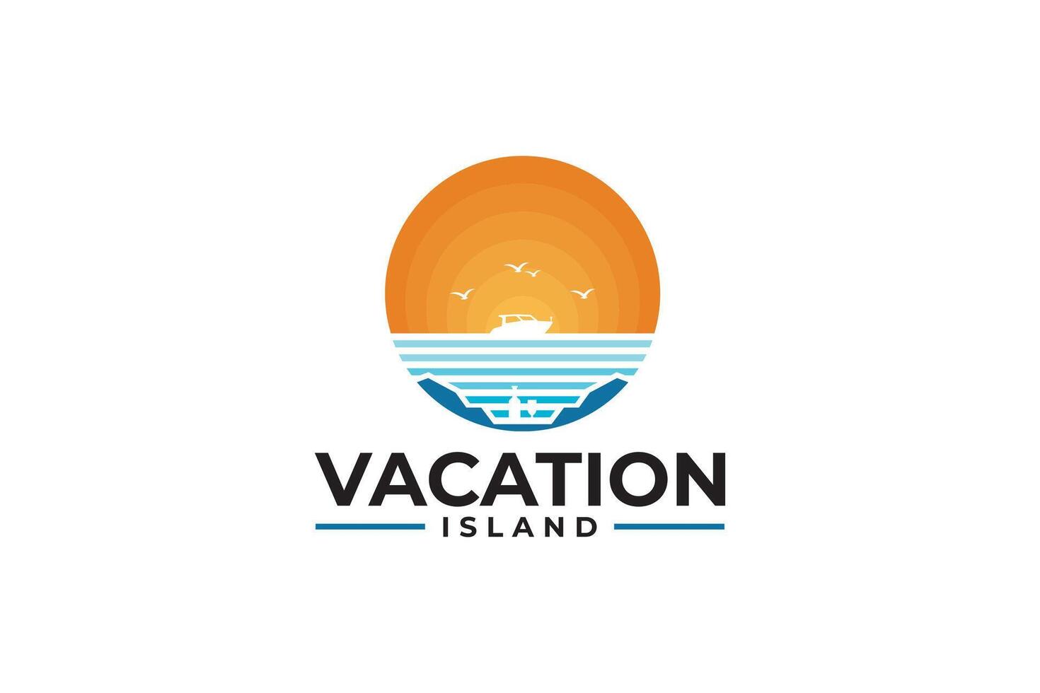 ship with wine and sunset background logo design for vacation, travel and tour business vector
