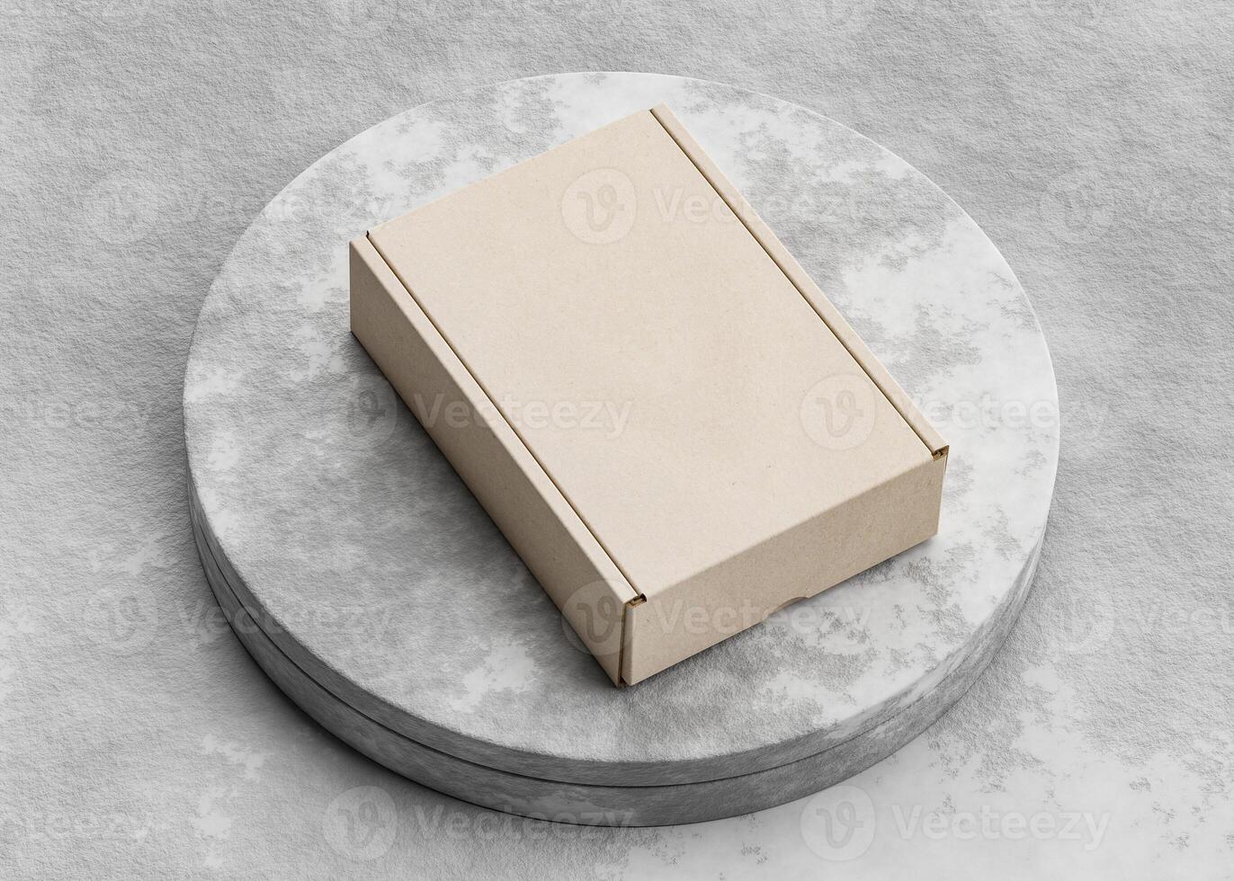 Cardboard box on the rock pedestal with texture use for mockup photo