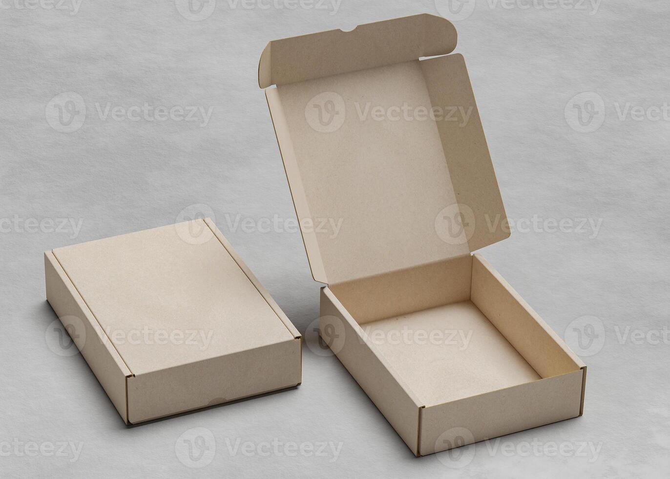 Cardboard boxes on the cement floors, useful for mockup design photo