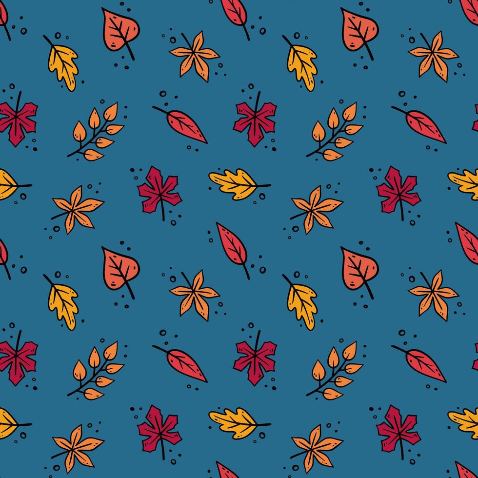 Autumn seamless pattern. Floral illustration in doodle style. Fall pattern with Autumn elements - oak leaves, Maple leaves, autumn leaves. vector