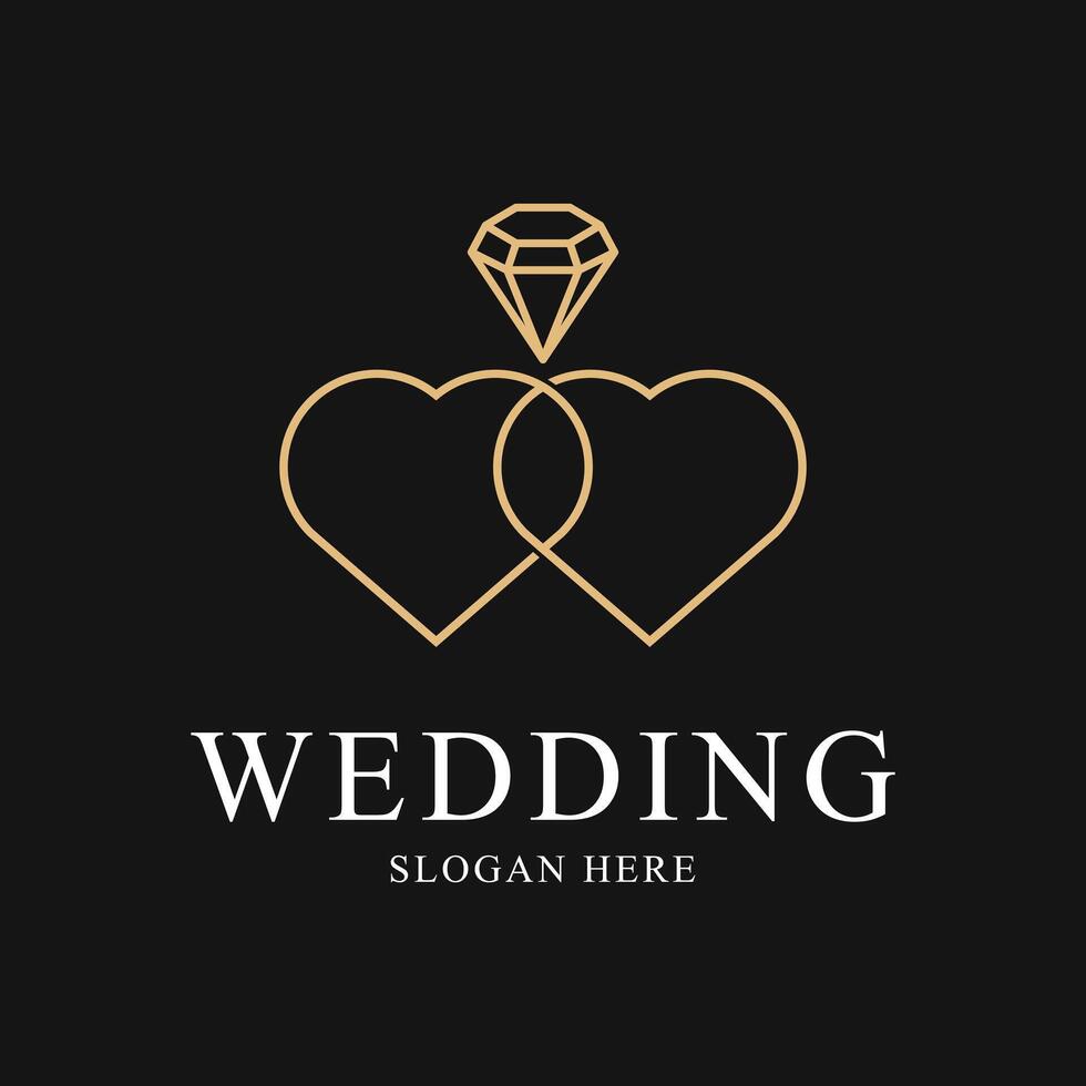 wedding rings logo design creative idea with ring heart icon and diamond vector