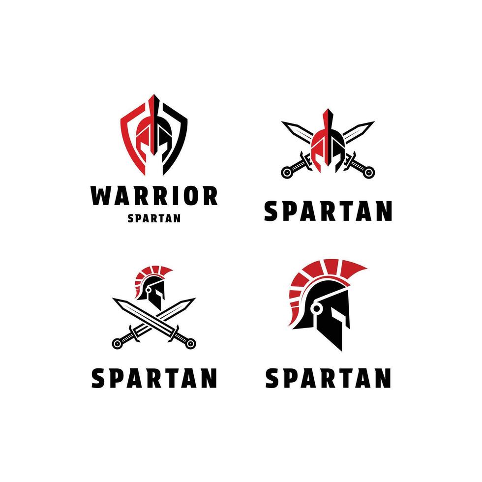 set collection spartan helmet logo design with shield and sword concept idea vector