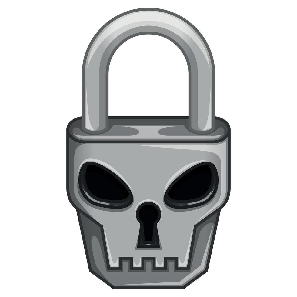 Metal skull shaped padlock vector