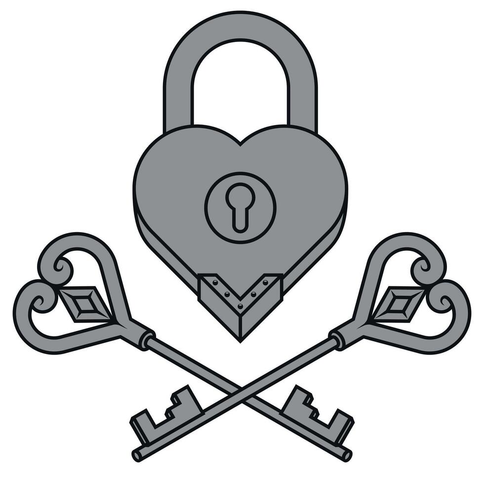 Heart shaped padlock and keys vector