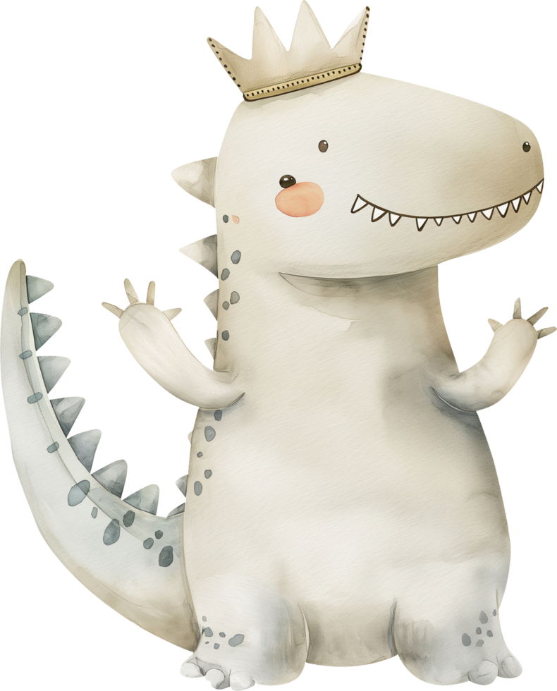 Cute ghost wears a crown in a dinosaur costume png