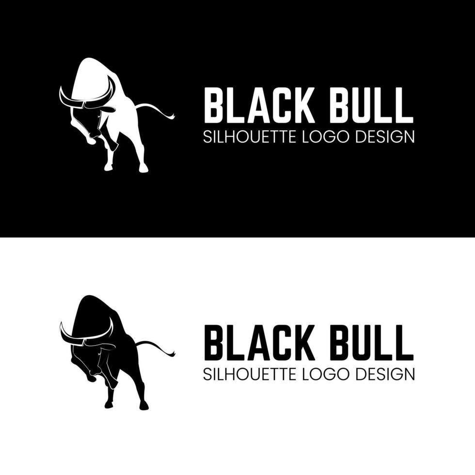 Bull in charging position with his head down and horns logo design in silhouette style vector
