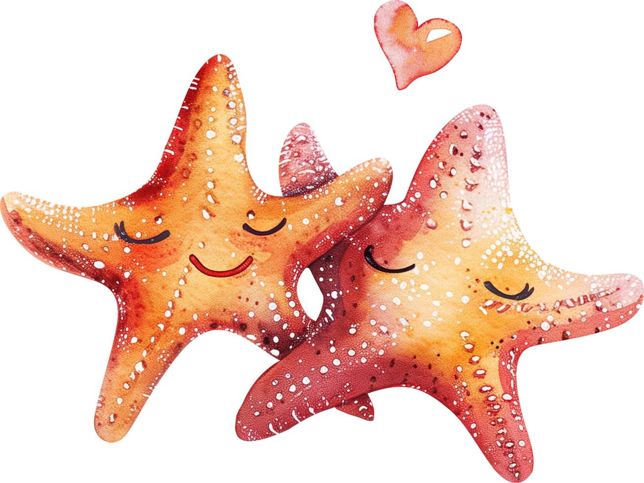 Two Starfishes kiss each other with a heart png