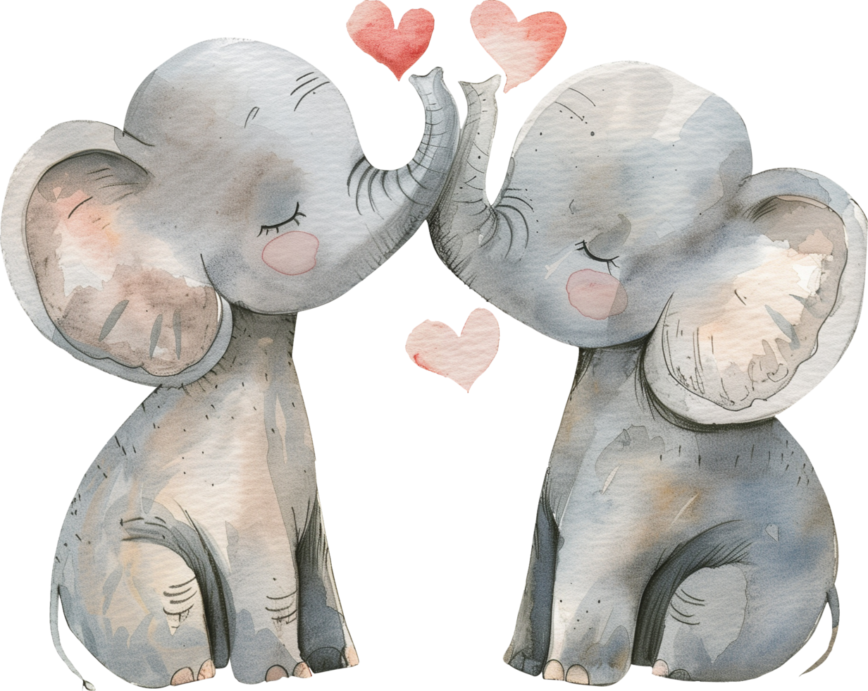 Two Elephant Calves kiss each other with a heart png