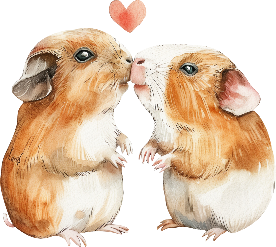 Two Guinea Pigs kiss each other with a heart png