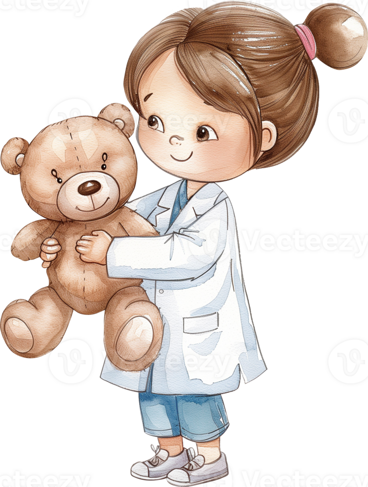 Cute Pediatrician, carrying a teddy bear png