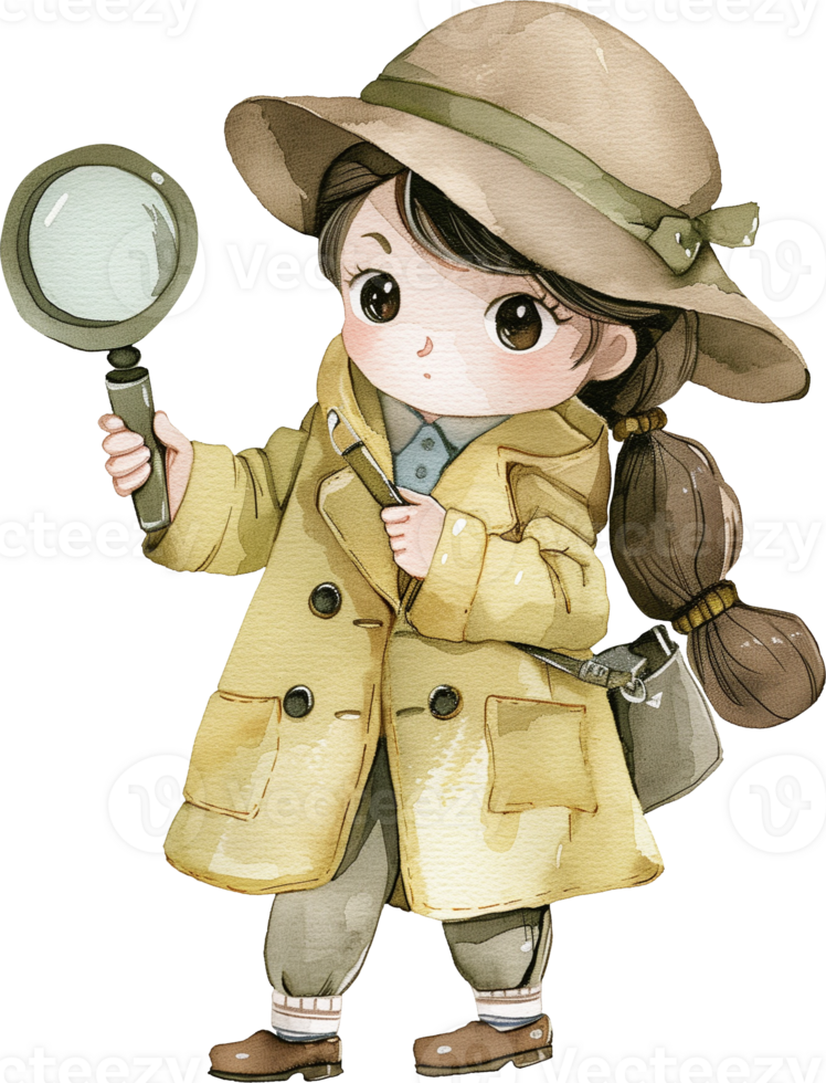 Cute Detective, carrying a magnifying glass png