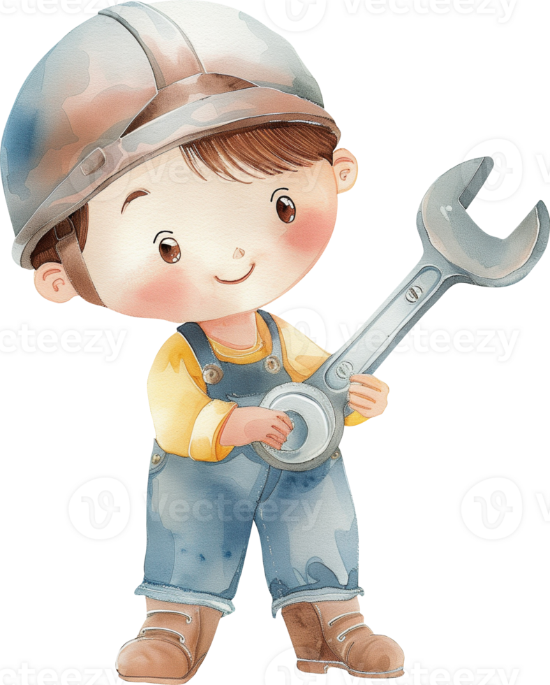 Cute Mechanic, carrying a wrench png
