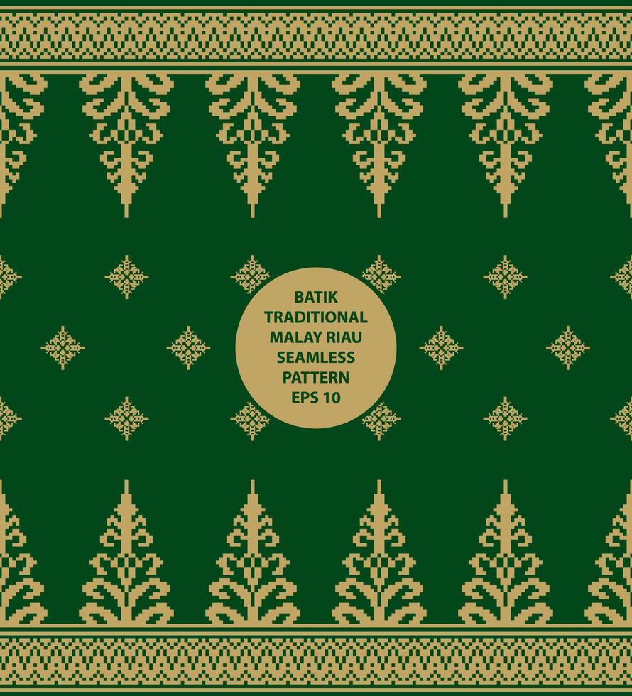 Batik traditional malay riau seamless pattern green background vector