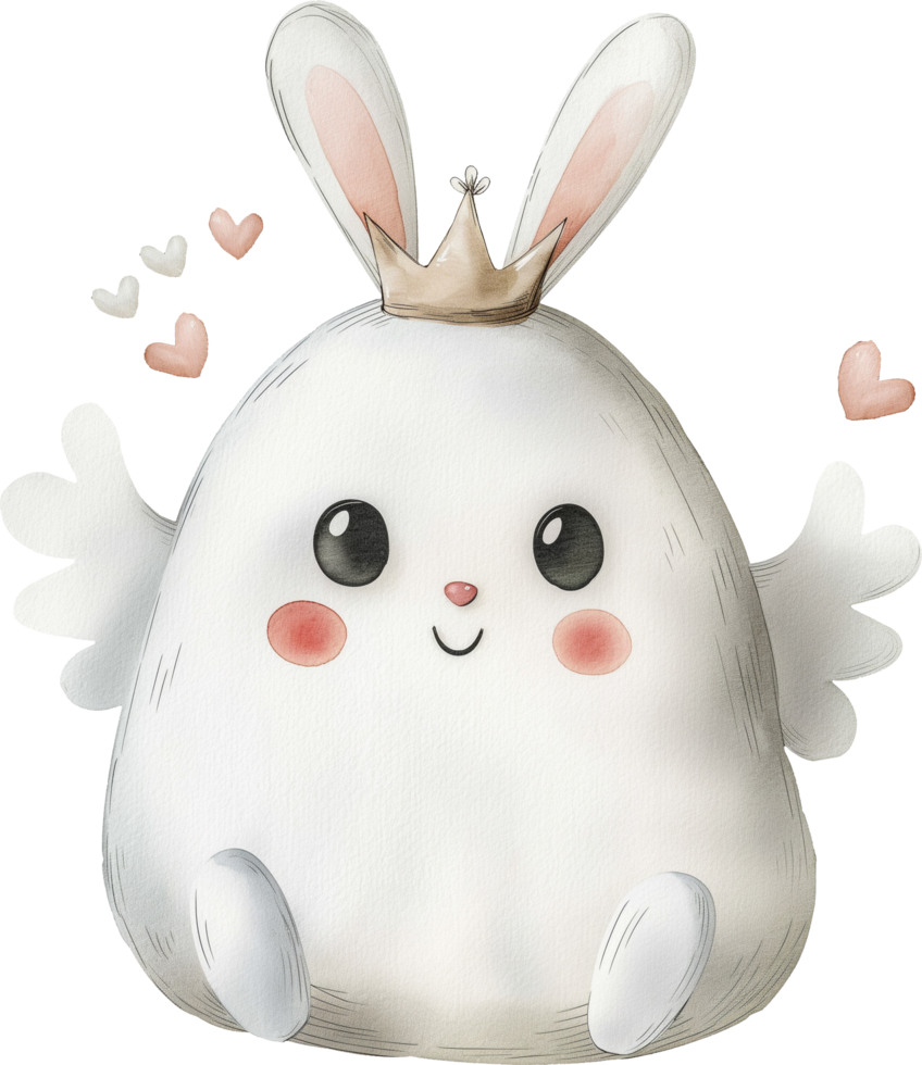 Cute ghost wears a crown wearing bunny ears png