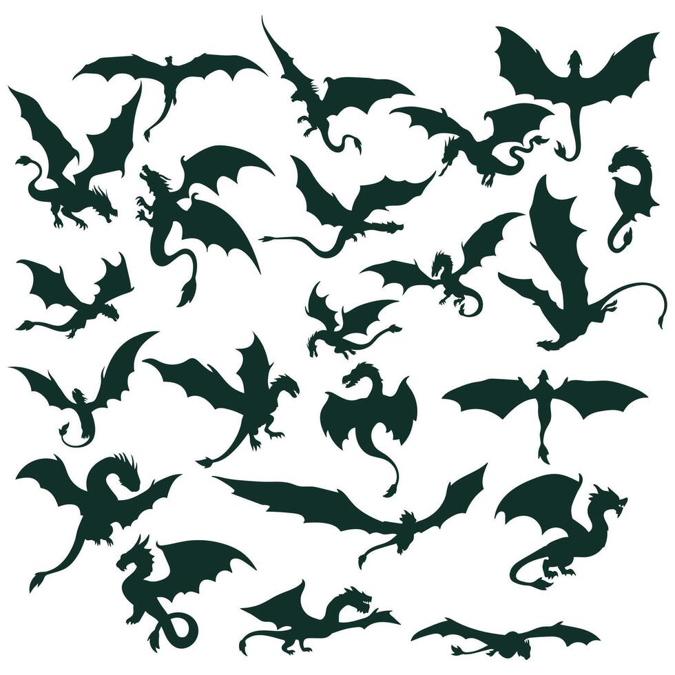 Flying dragon silhouette, Asian celebration animal, Varied dragon vector