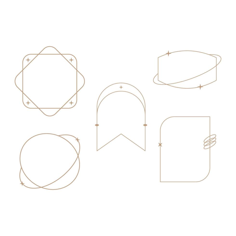 minimalist linear frame line elements, trendy linear frames with stars, arch frames, geometric forms. Decorative set of frames vector