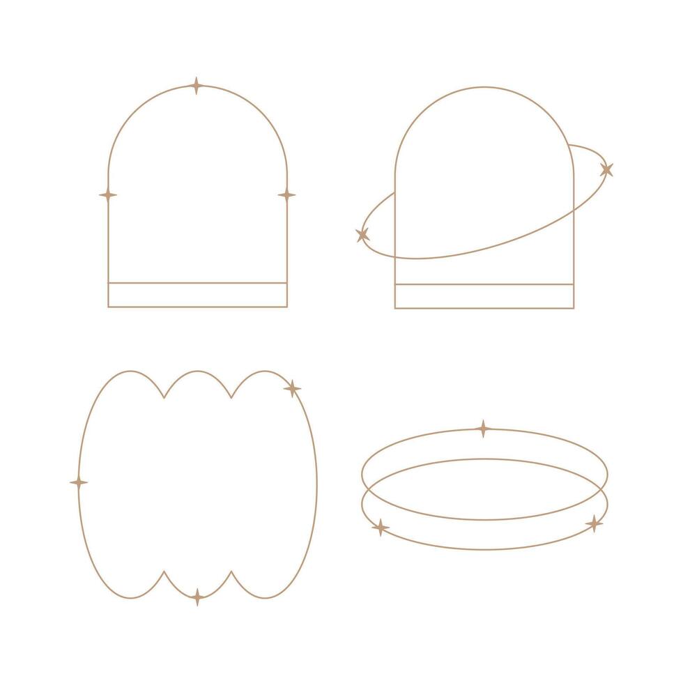 minimalist linear frame line elements, trendy linear frames with stars, arch frames, geometric forms. Decorative set of frames vector