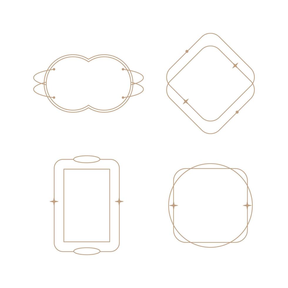 minimalist linear frame line elements, trendy linear frames with stars, arch frames, geometric forms. Decorative set of frames vector