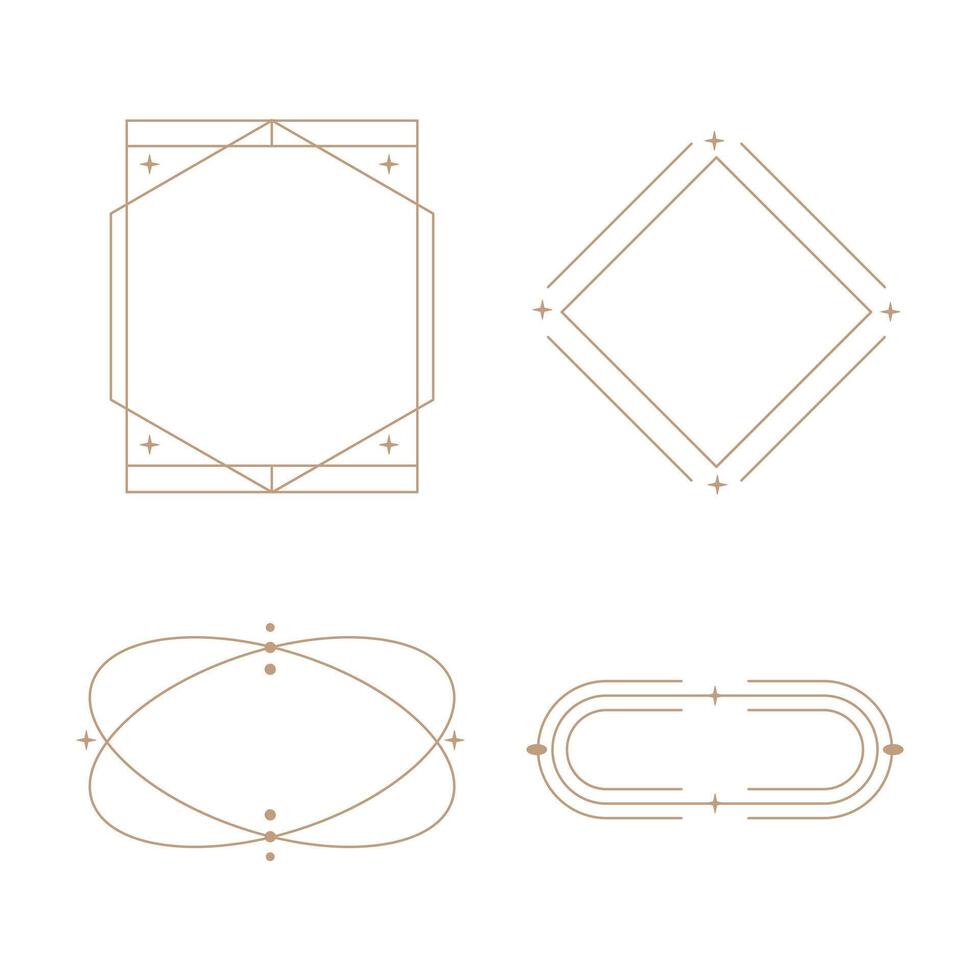 minimalist linear frame line elements, trendy linear frames with stars, arch frames, geometric forms. Decorative set of frames vector