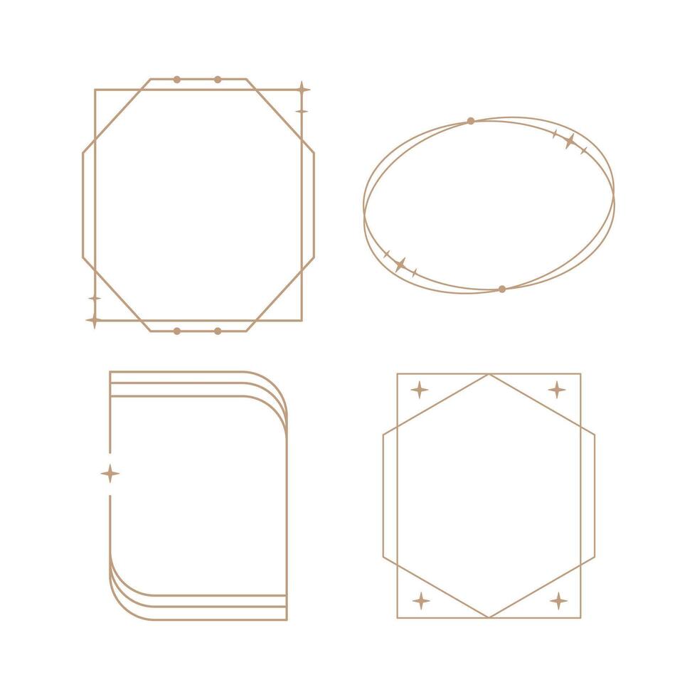 minimalist linear frame line elements, trendy linear frames with stars, arch frames, geometric forms. Decorative set of frames vector