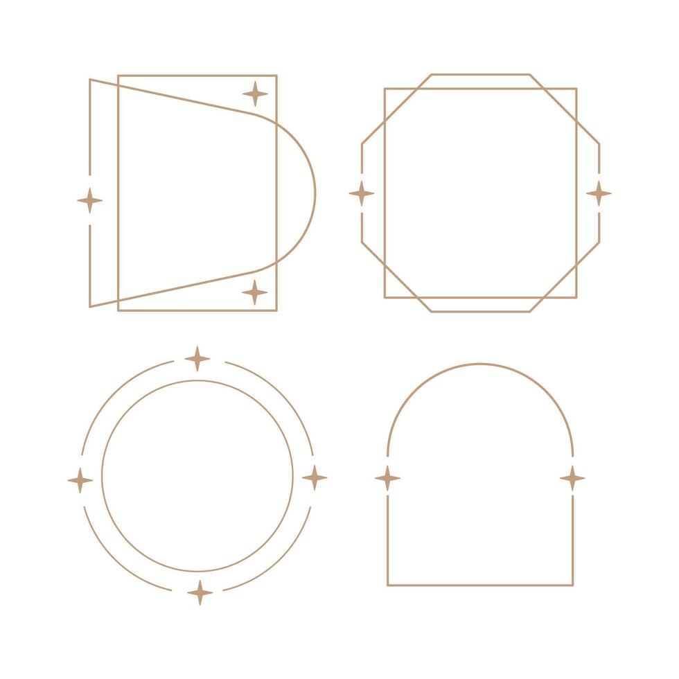 minimalist linear frame line elements, trendy linear frames with stars, arch frames, geometric forms. Decorative set of frames vector