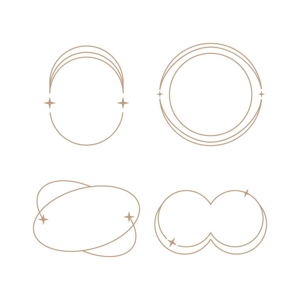 minimalist linear frame line elements, trendy linear frames with stars, arch frames, geometric forms. Decorative set of frames vector