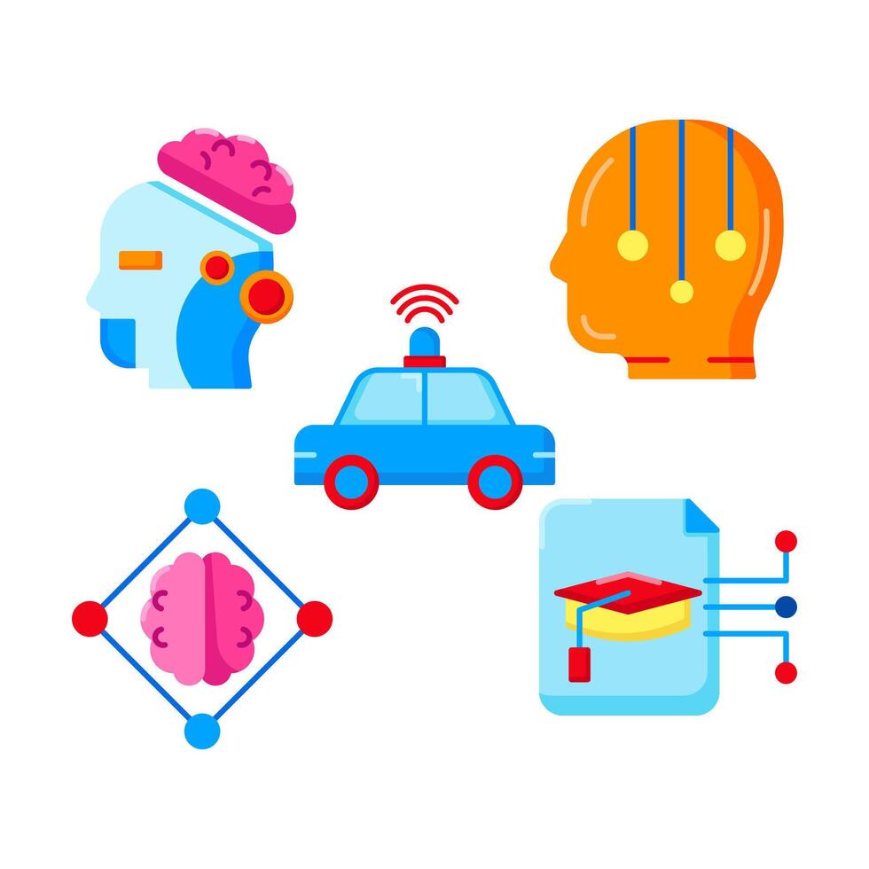 Set Artificial Intelligence of A icons color style vector