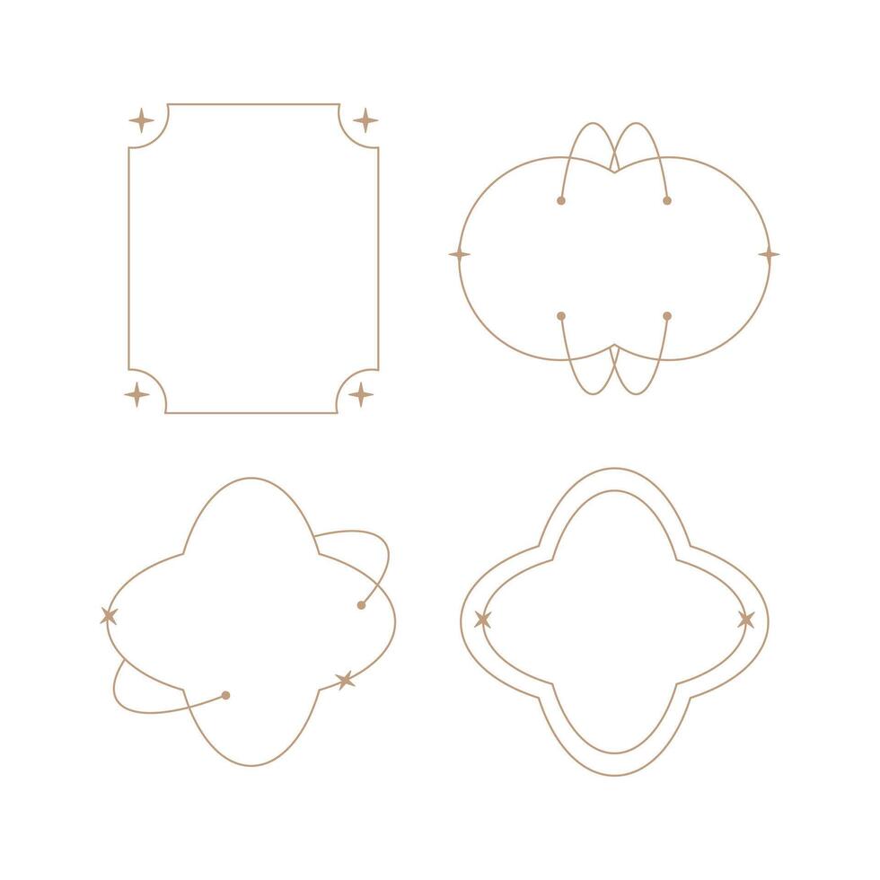 minimalist linear frame line elements, trendy linear frames with stars, arch frames, geometric forms. Decorative set of frames vector