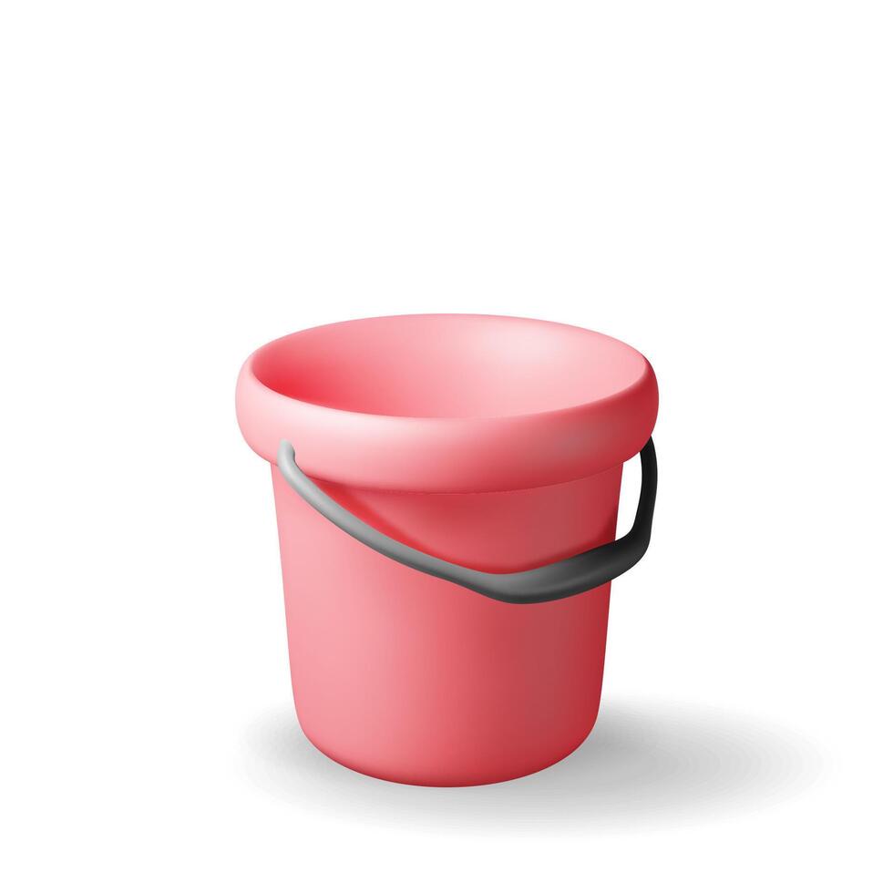 3d empty plastic bucket isolated. Render bucket icon for cleaning and washing. House cleaning equipment. Household accessories. vector