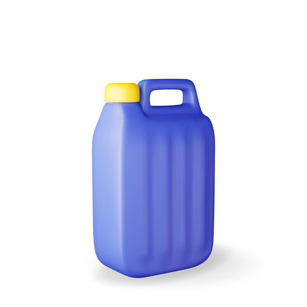 3D bottle with liquid detergent isolated. Render canister icon with cleaner or dishwashing. Plastic bottle with dispenser for cleaning products. vector