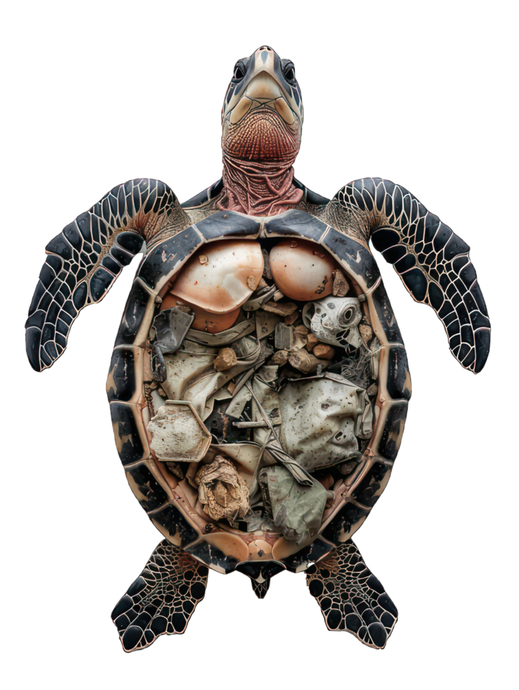 Endangered Turtle and Ocean Pollution, Marine Wildlife Facing Plastic Waste and Environmental Crisis png