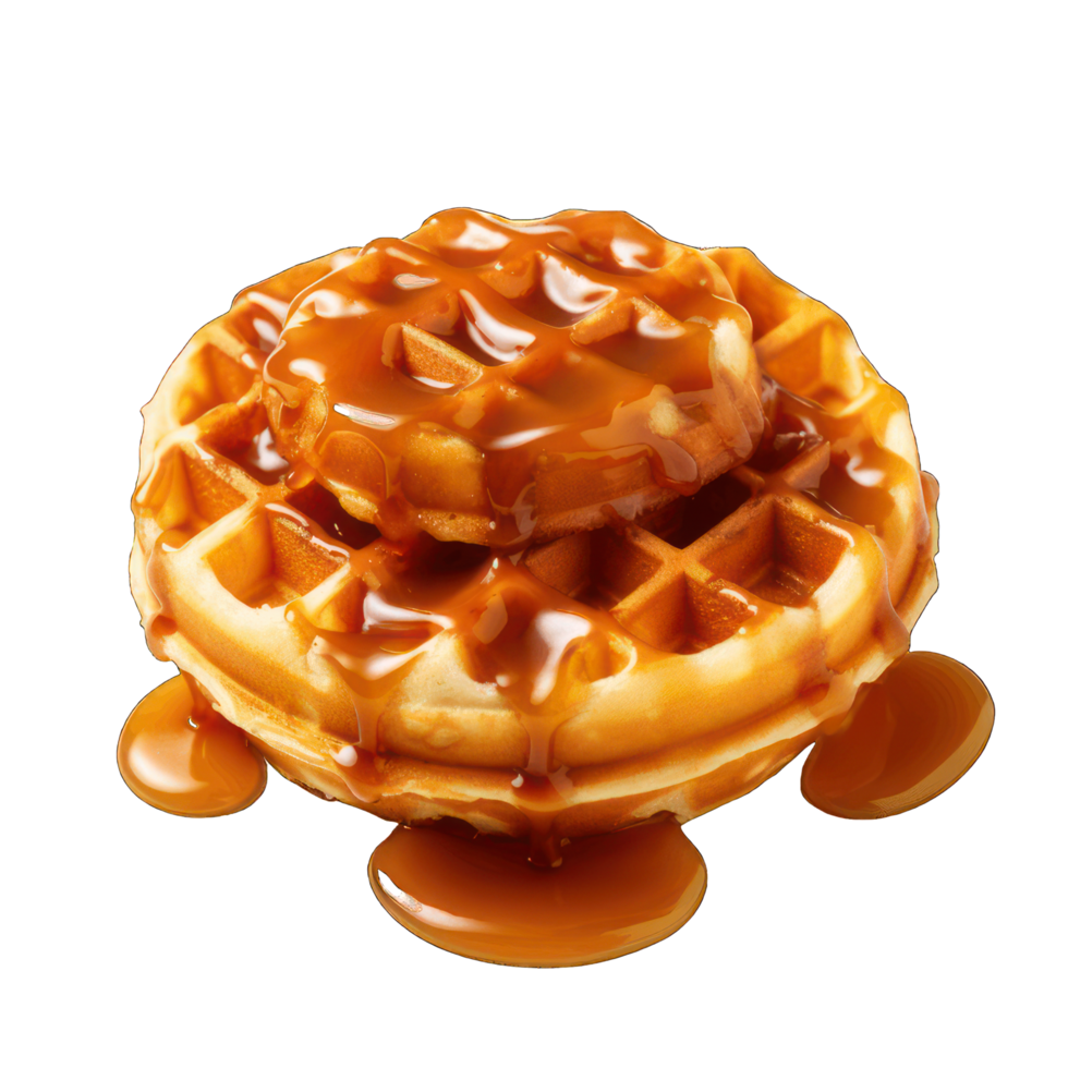 Golden Waffles with Caramel Syrup png